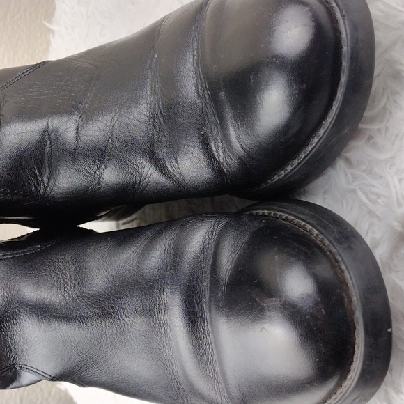 Pie Libre Italian Black Leather Almond Toe Side Zipper Low Heel Casual Tall Boot - Picture 12 of 13